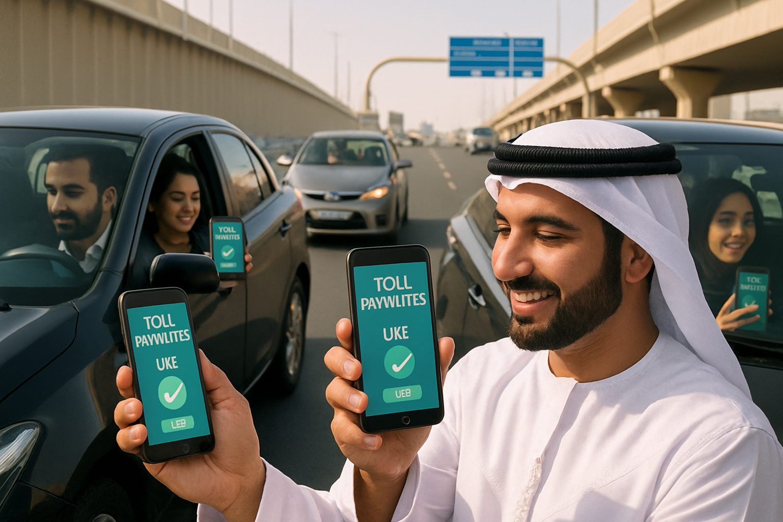 Commuters using digital applications for toll payments in UAE