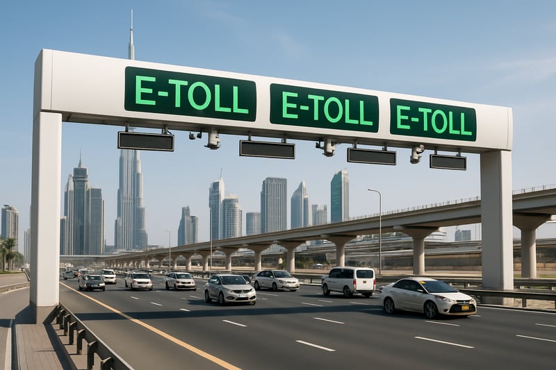Modern Dubai highway with electronic toll system