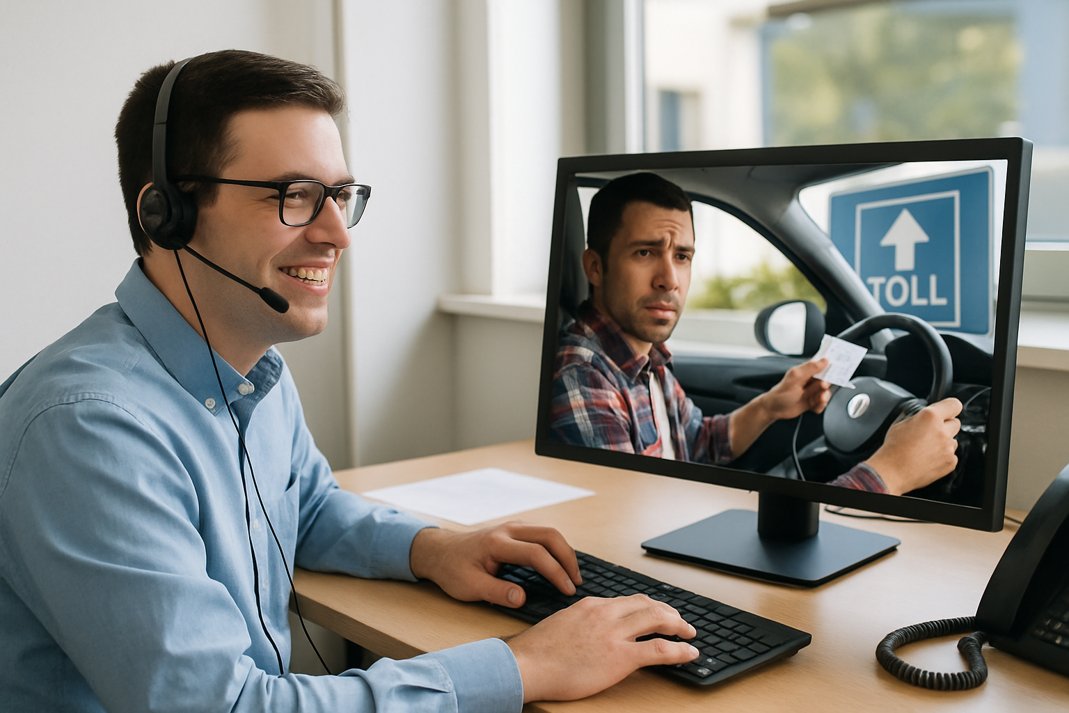 Customer support specialist assisting a driver with toll inquiries