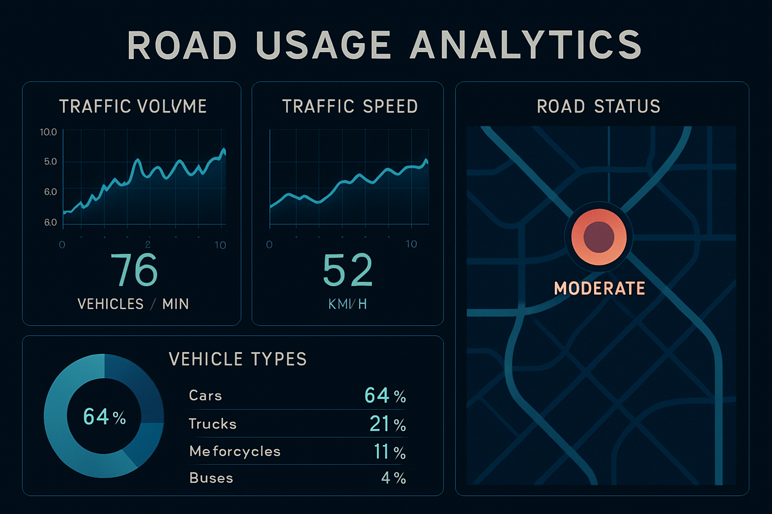 Digital dashboard showing real-time road usage analytics